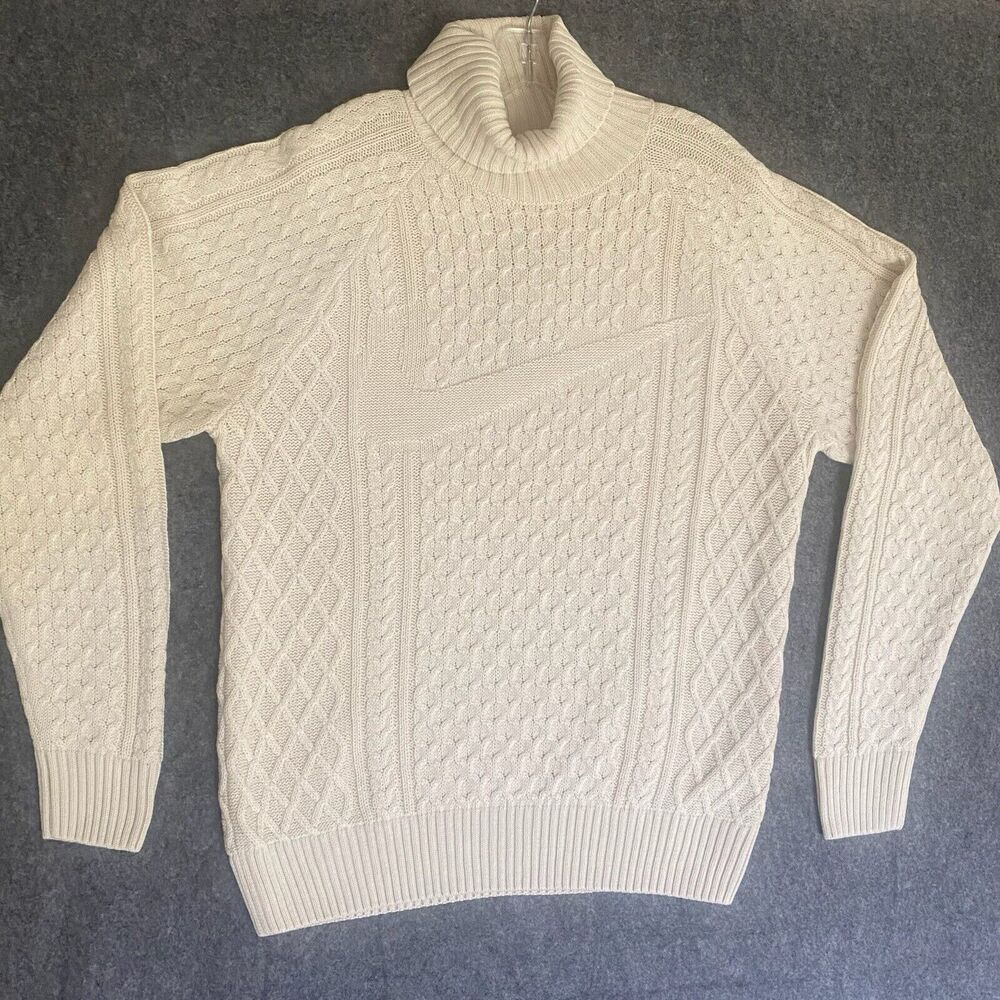 Nike Men's Life Cable Knit Turtleneck Sweater Light Bone FB7770-072 Size Small